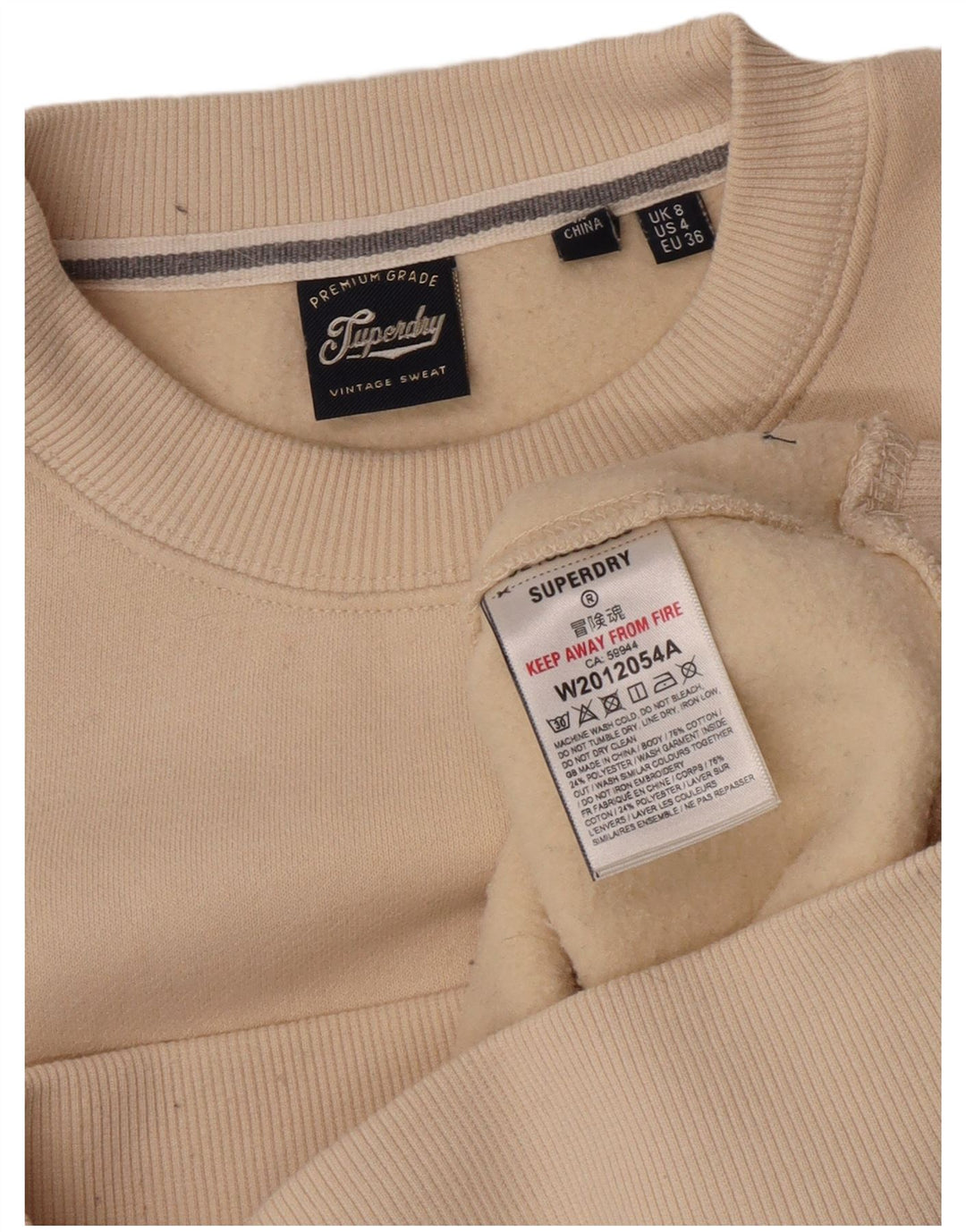 Felpa oversize da donna Superdry, maglione UK 8 Small, cotone beige