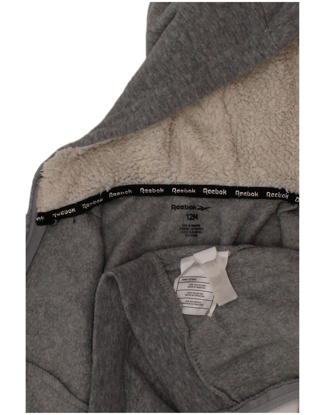 REEBOK Felpa con cappuccio con zip grafica per neonato 9-12 mesi in poliestere grigio