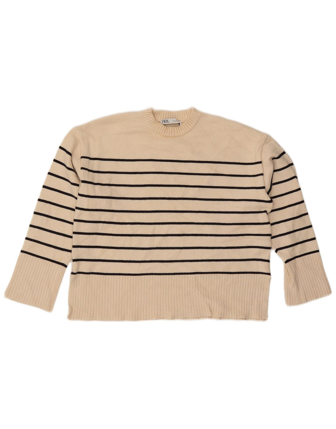 Maglione girocollo oversize da donna Zara UK 10 piccolo a righe beige