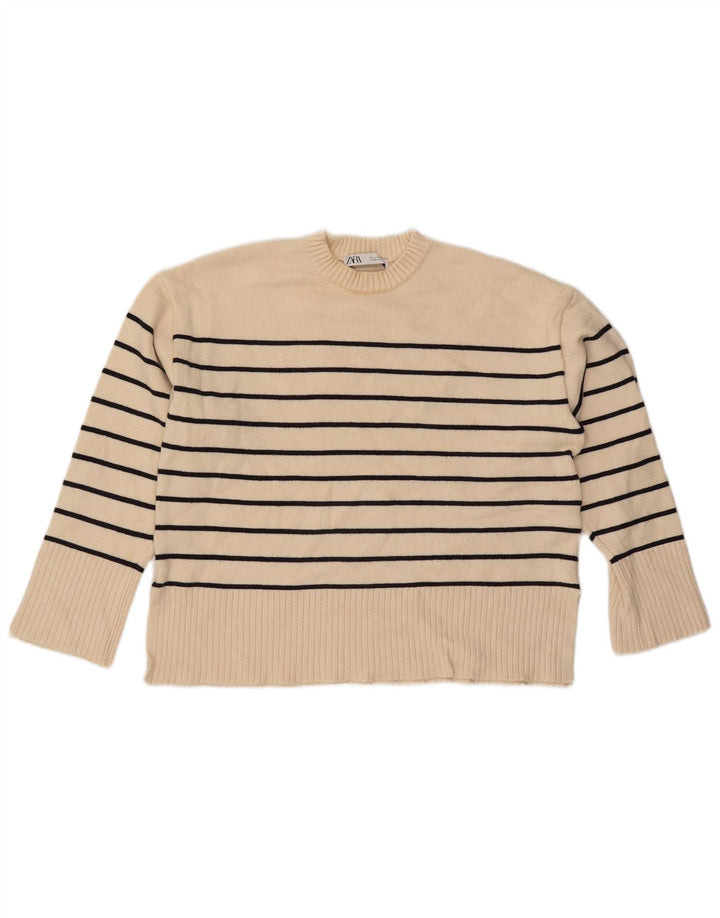 Maglione girocollo oversize da donna Zara UK 10 piccolo a righe beige