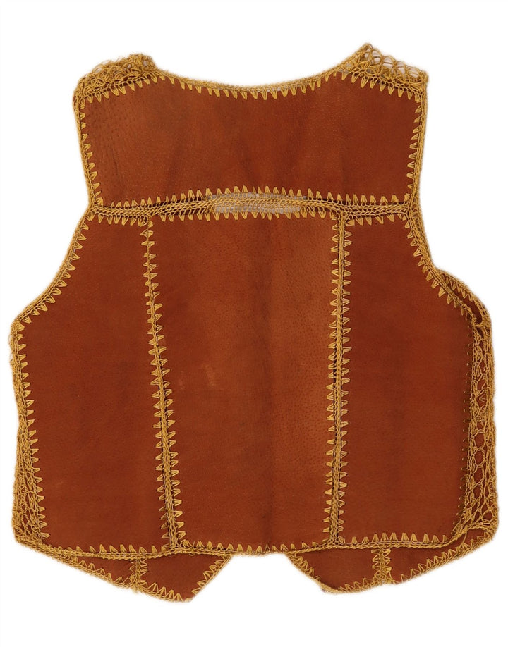 Gilet vintage in pelle scamosciata da donna UK 10 piccolo marrone