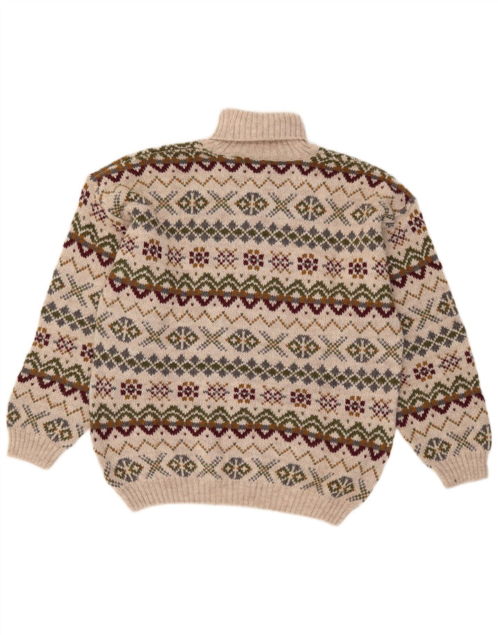 Wit Boy Maglione da uomo con collo alto e maglione grande in lana di alpaca Fair Isle beige