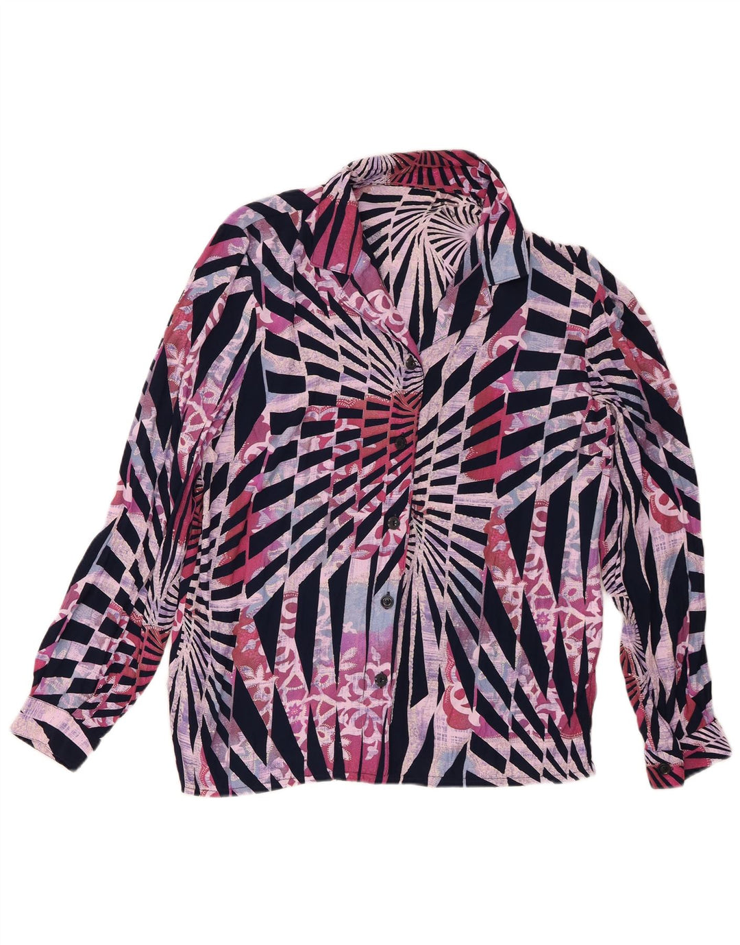 Camicia vintage da donna UK 14 Viscosa geometrica multicolore media