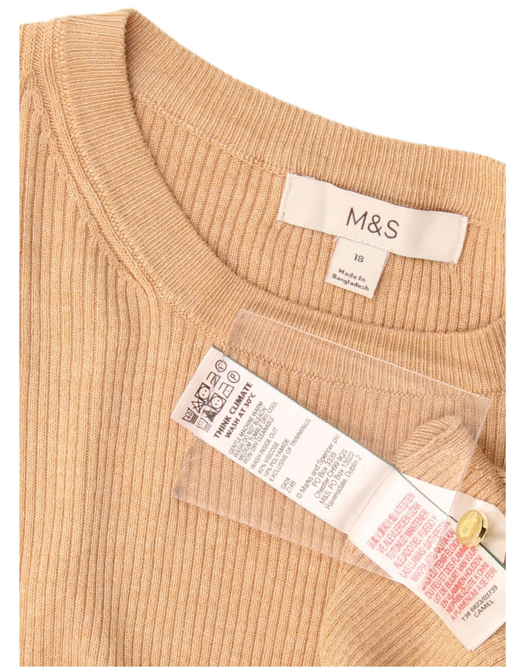 MARKS & SPENCER Maglione da donna con scollo a barca UK 18 XL Viscosa beige