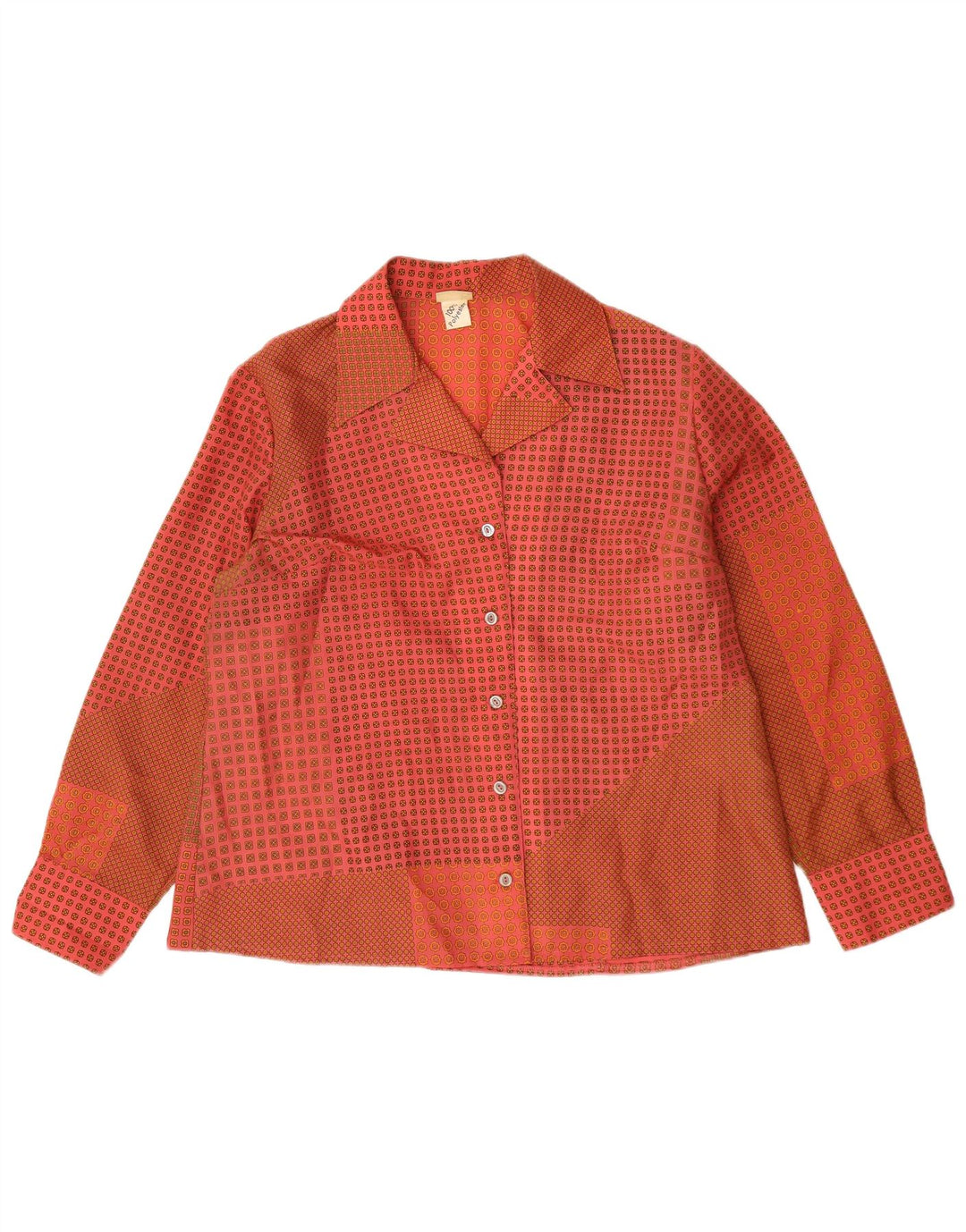 Camicetta camicia vintage da donna UK 16 Grande poliestere geometrico rosso