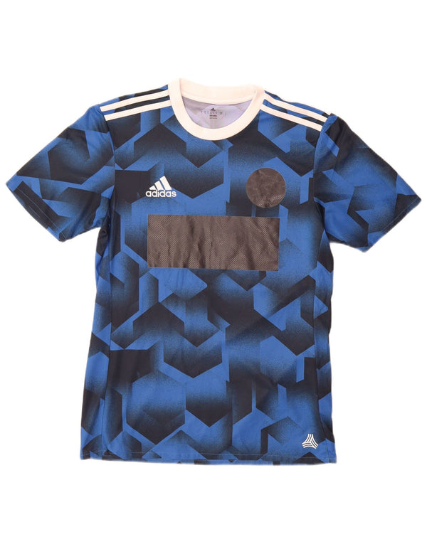 T-shirt grafica Adidas da uomo Climalite Top piccolo poliestere geometrico blu