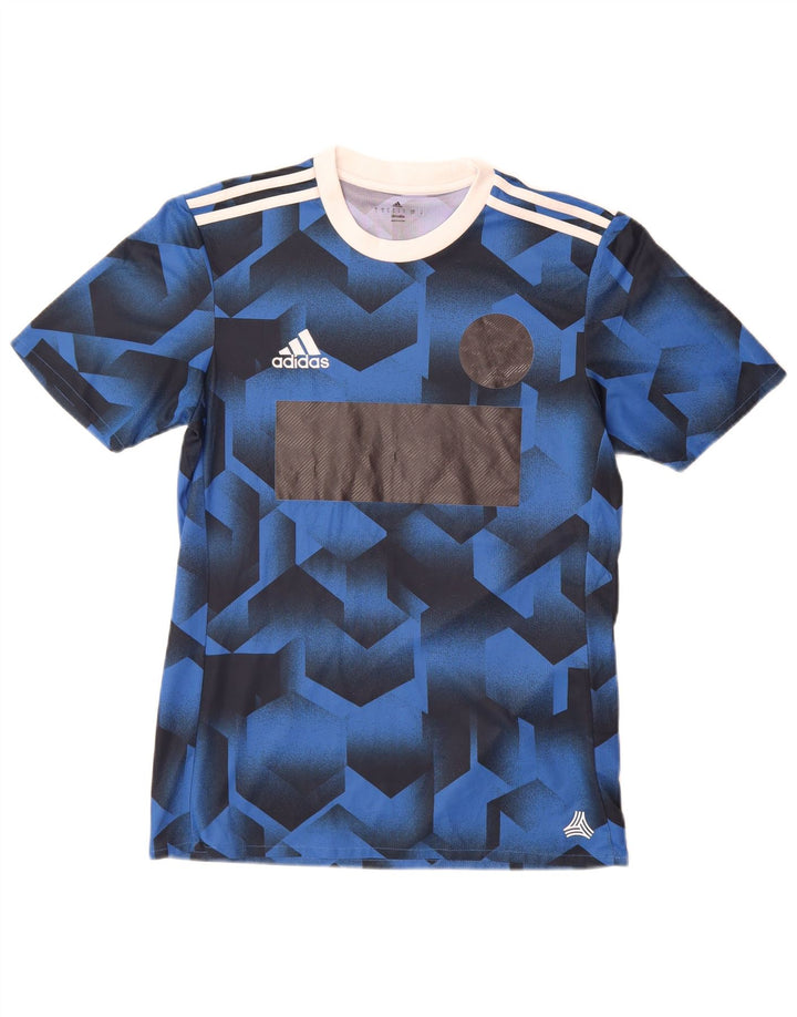 T-shirt grafica Adidas da uomo Climalite Top piccolo poliestere geometrico blu
