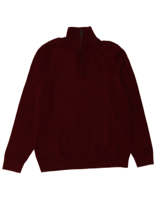 Maglione da uomo con collo con zip Fat Face piccolo in cotone bordeaux