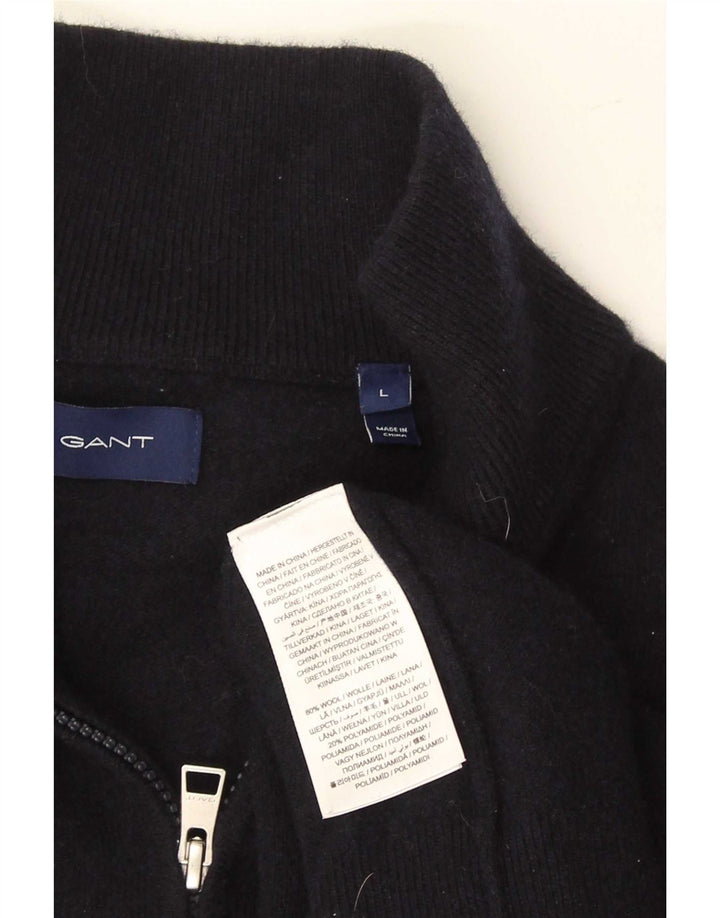 Gant Maglione da uomo con zip e collo, grande, in lana blu navy