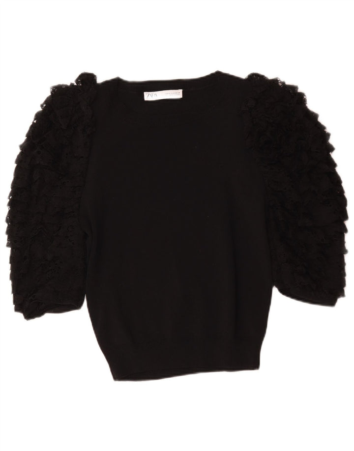 Top Zara da donna con maniche a 3/4, taglia UK 12, cotone nero medio