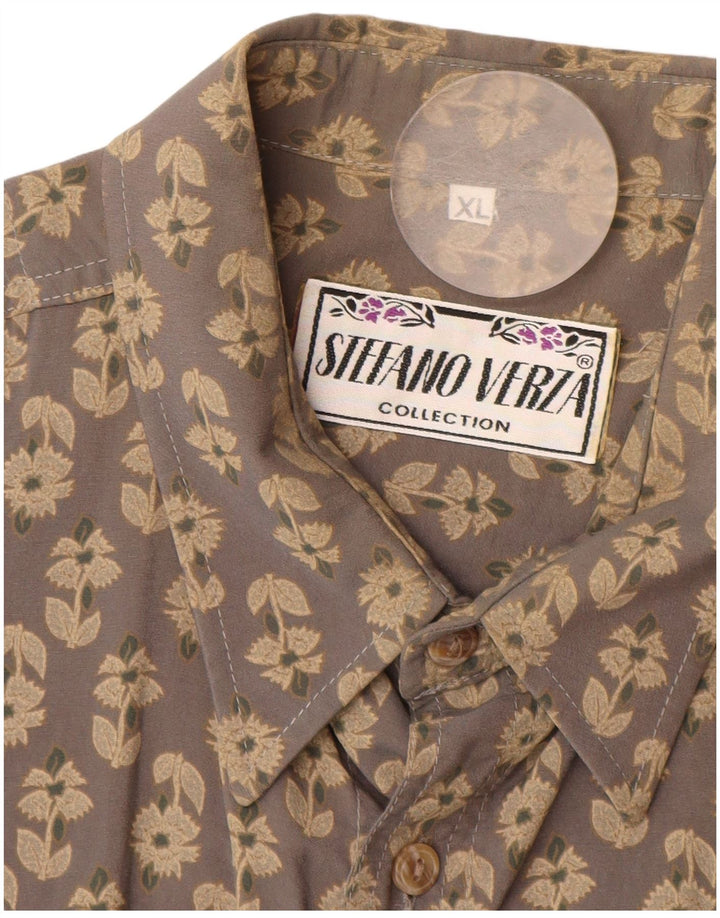 Camicia vintage da uomo XL in viscosa floreale grigia