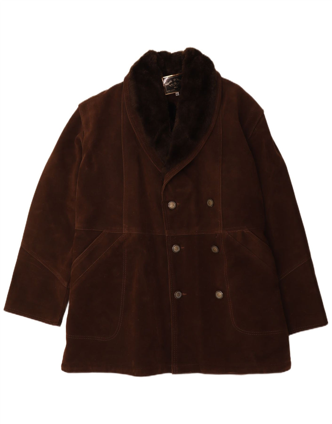 Cappotto doppiopetto in shearling da uomo Nicola D'Angelo UK 42 XL Marrone