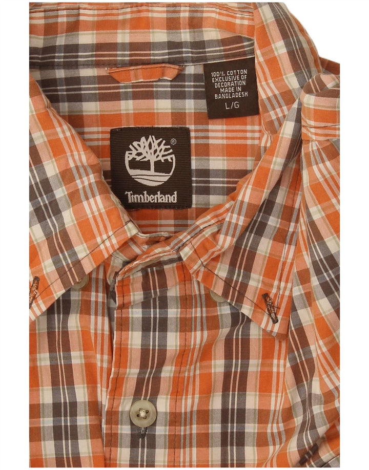 Camicia da uomo Timberland Large in cotone a quadri arancioni