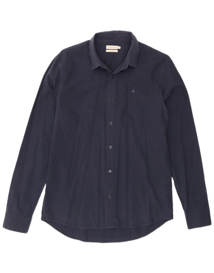 Camicia slim fit da uomo Calvin Klein Jeans in cotone blu navy medio