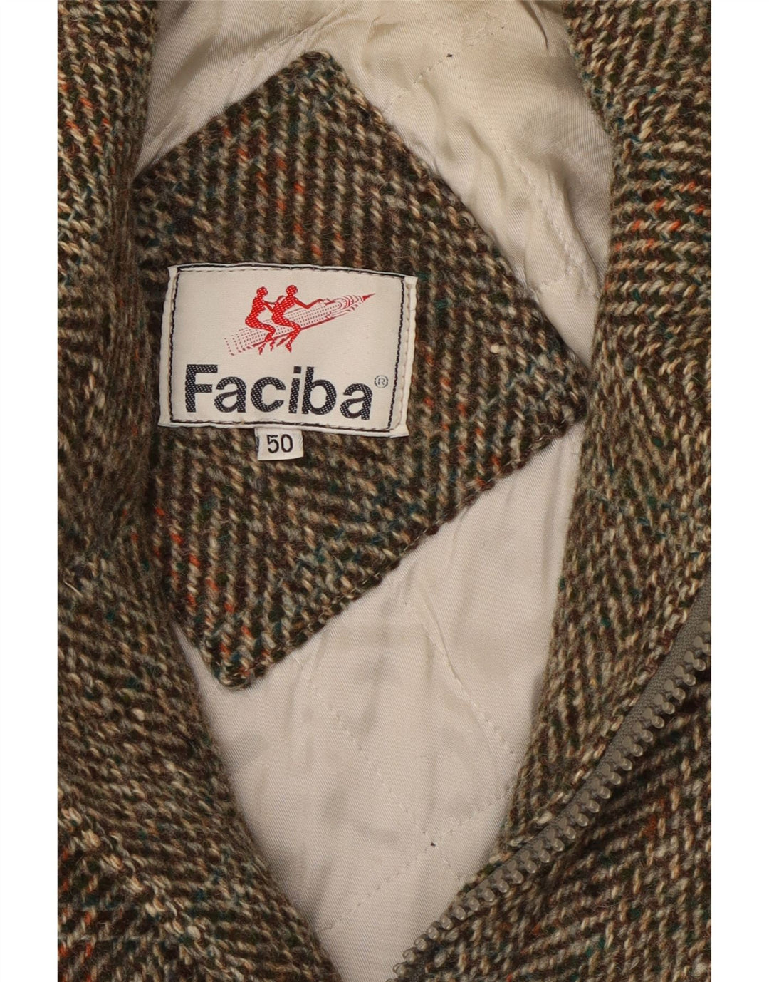 FACIBA Cappotto Uomo IT 50 Large Marrone Spinato Lana