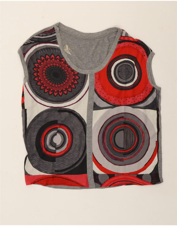 Desigual Womens Vest Top UK 20 2XL Viscosa geometrica grigia