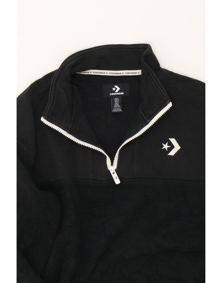 CONVERSE Mens Zip Neck Fleece Jumper Medium Black Cotton Vintage Converse and Second-Hand Converse from Messina Hembry 