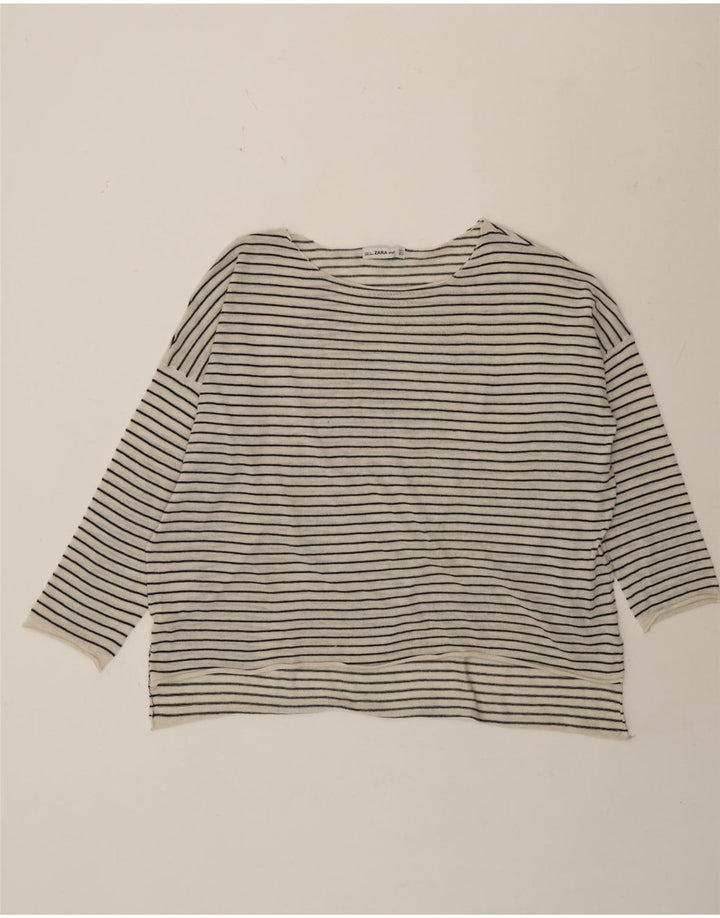 Top Zara da donna oversize a maniche lunghe UK 14 Poliestere a righe bianche medie