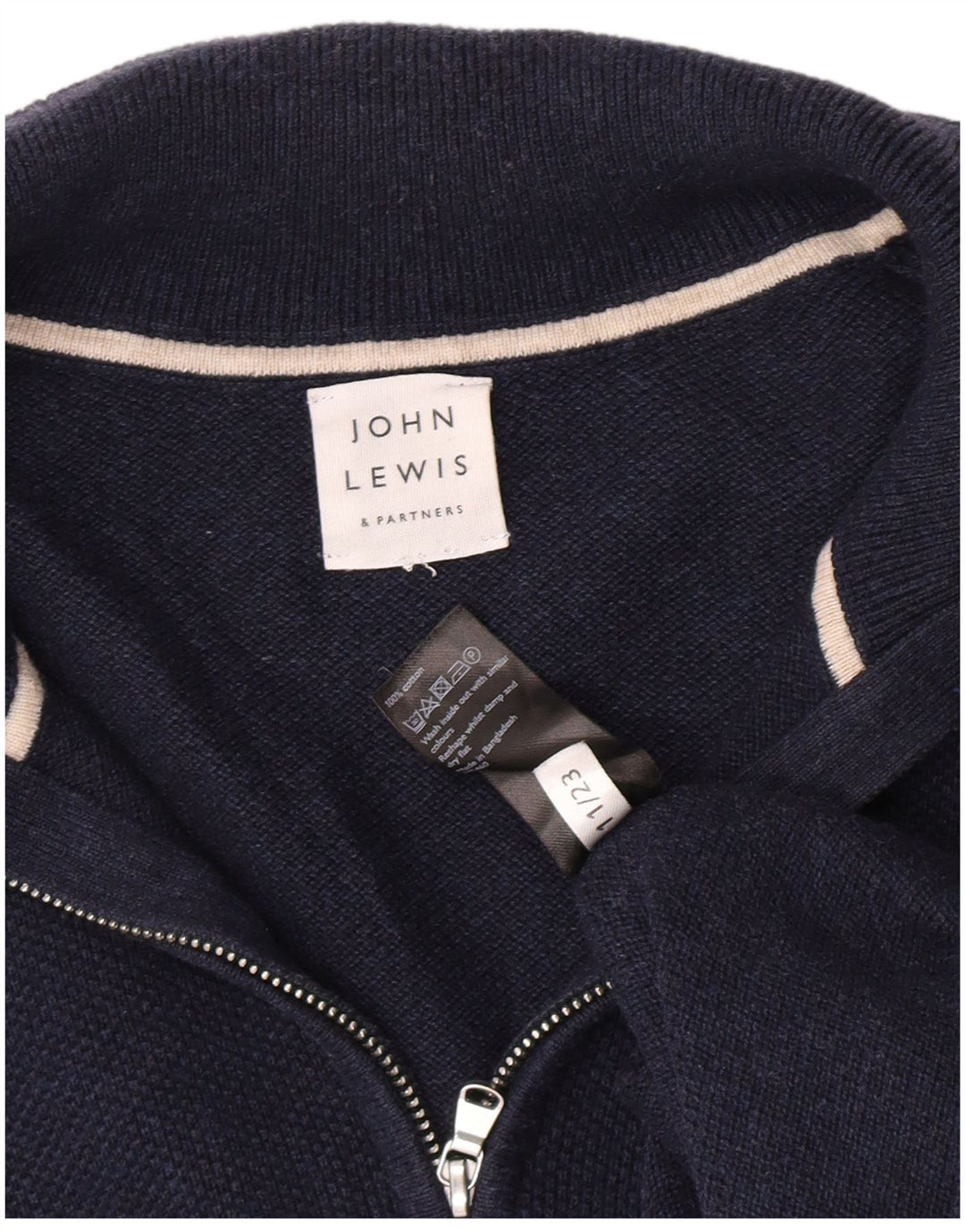 Maglione da uomo con zip e collo John Lewis, grande, in cotone blu navy