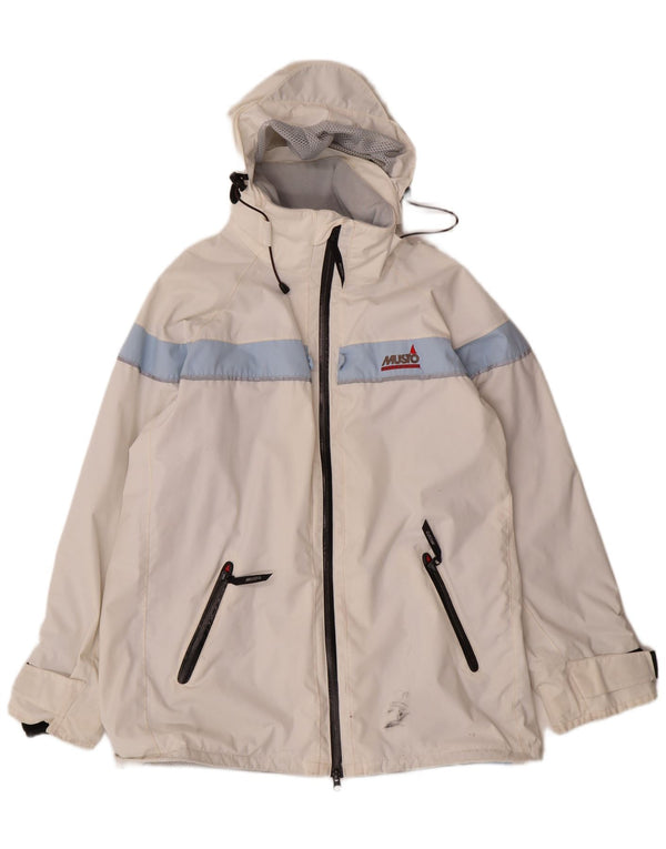 MUSTO Giacca antipioggia da donna con vestibilità ampia con cappuccio UK 14 Large White Colourblock