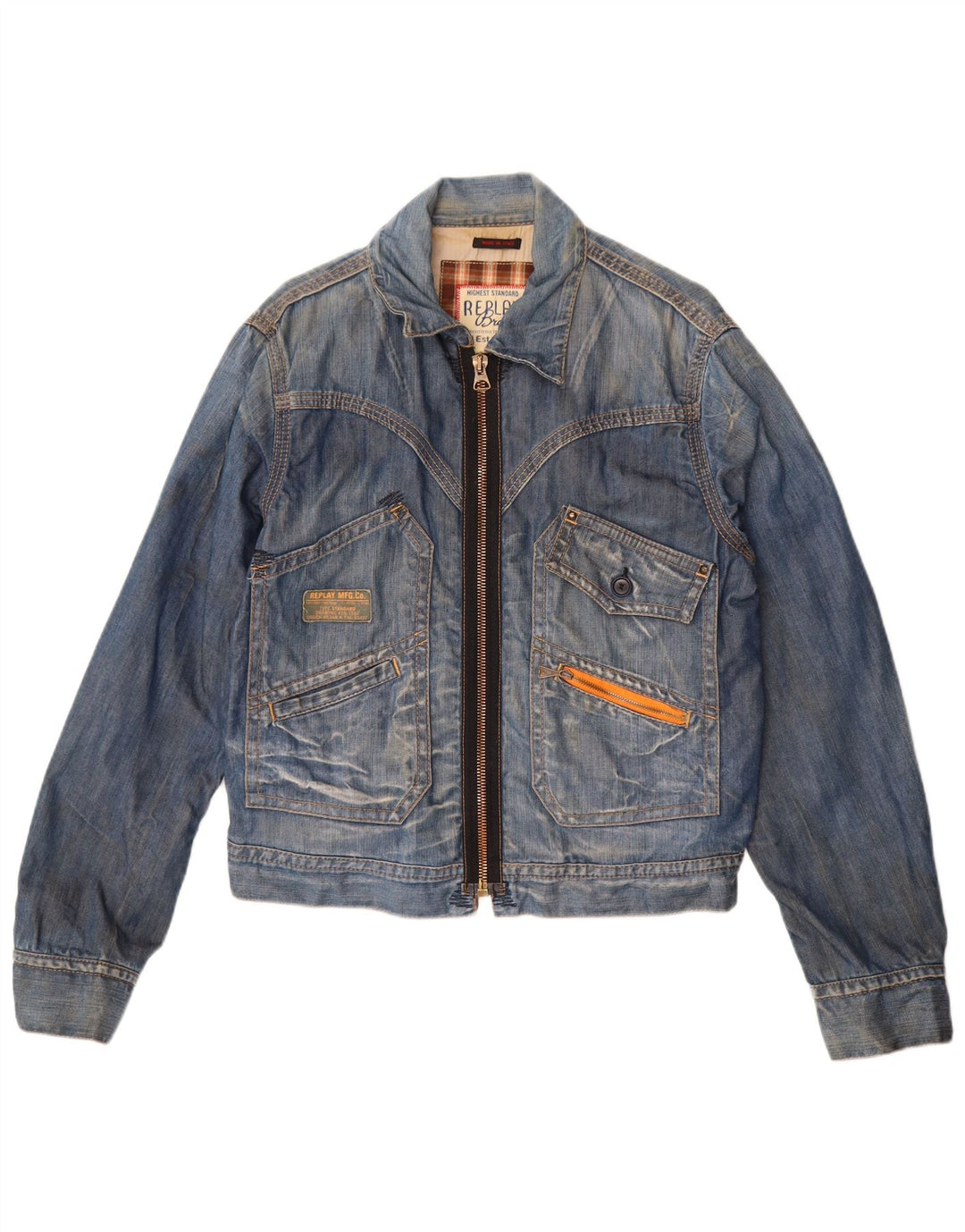 REPLAY Giacca corta in denim da donna UK 16 grande cotone blu
