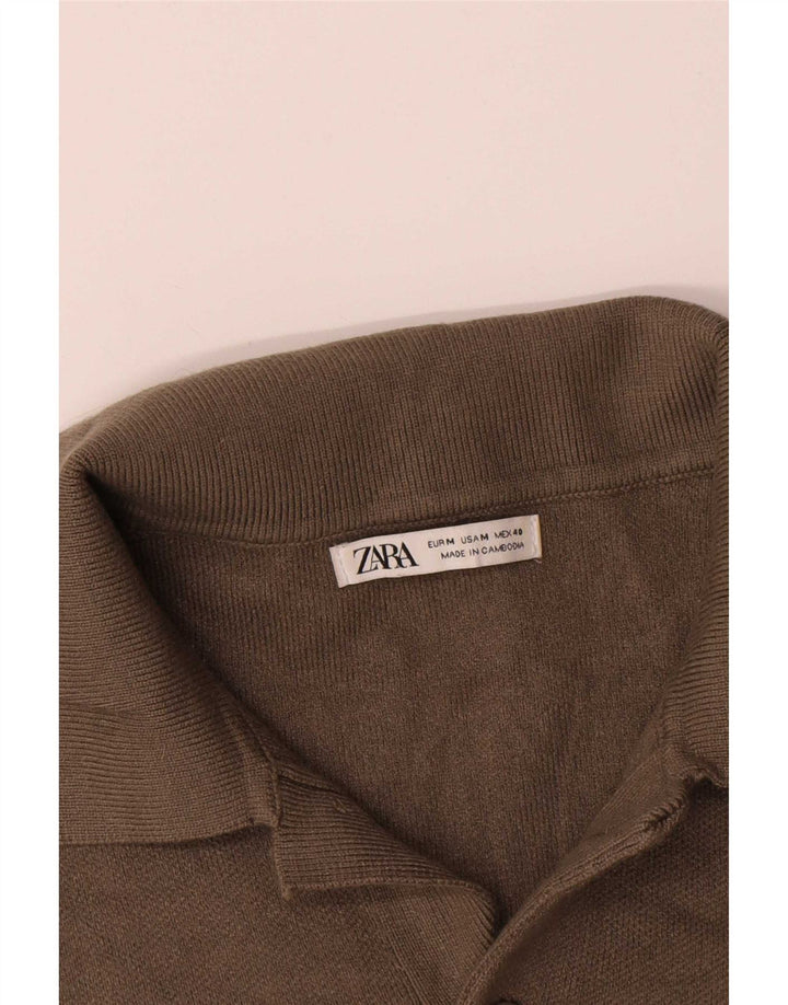 Polo da uomo a maniche lunghe Zara in viscosa marrone medio