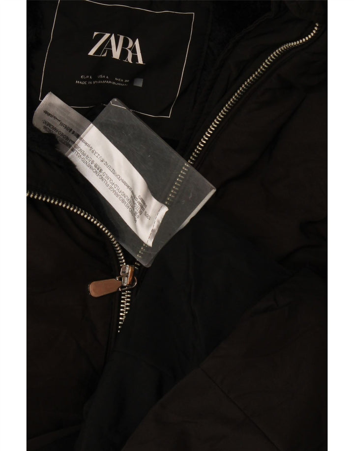 Giacca imbottita con cappuccio da donna Zara UK 14 grande poliestere nero