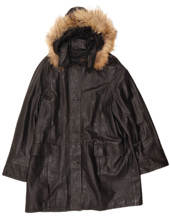 Cappotto in pelle con cappuccio da donna VINTAGE IT 52 2XL Pelle nera