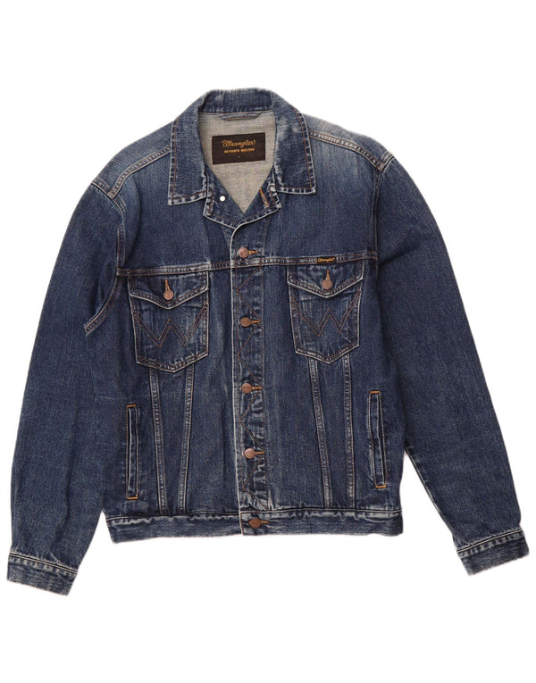 WRANGLER Giacca in denim da uomo con lavaggio acido Western UK 40 grande cotone blu