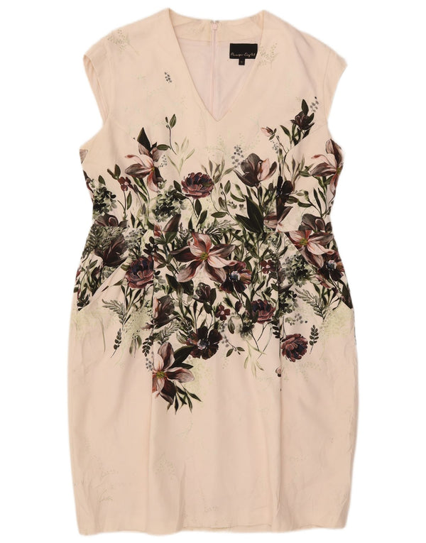 Phase Eight Womens Sleeveless Sheath Dress UK 18 XL  Beige Floral Polyester