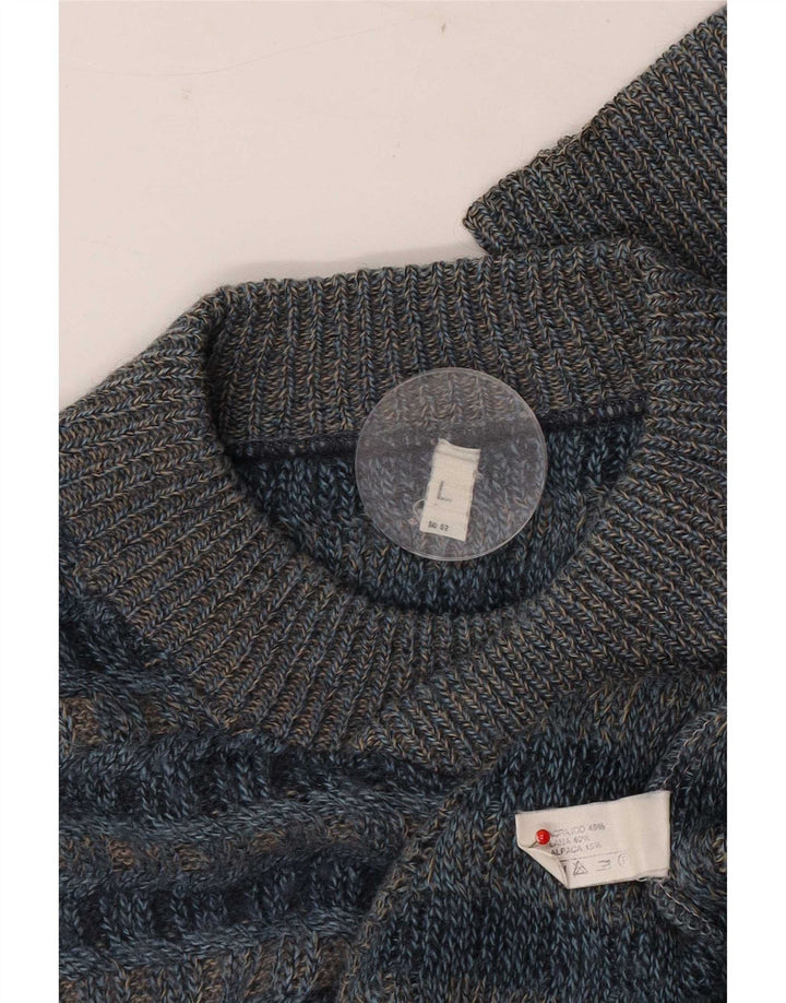 Maglione maglione girocollo da uomo vintage in acrilico a strisce blu grandi