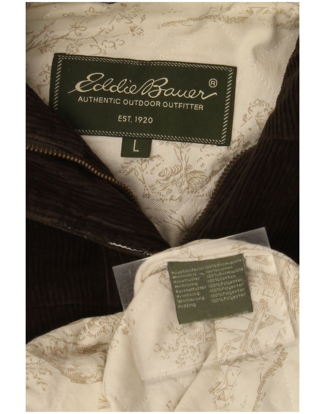 EDDIE BAUER Cappotto oversize da donna in velluto a coste con cappuccio UK 16 Grande cotone kaki