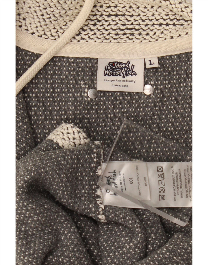 WEIRD FISH Felpa da uomo con collo con zip, maglione grande, cotone grigio