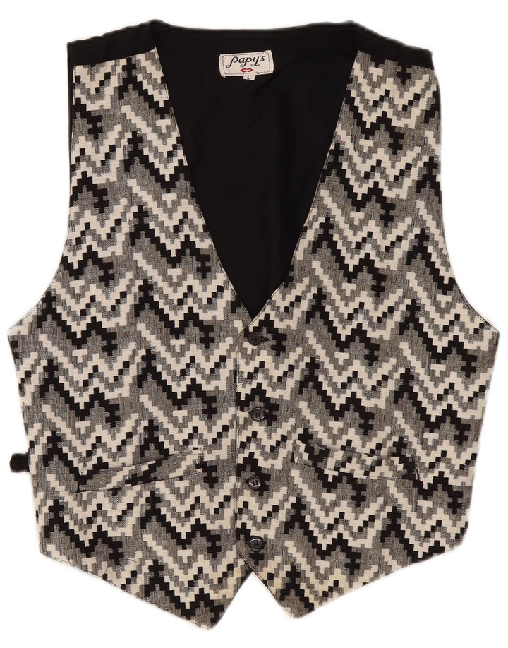 Gilet vintage da uomo grande nero geometrico