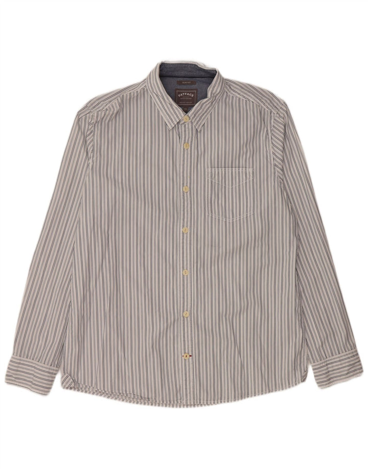 Camicia slim fit da uomo Fat Face XL in cotone a righe bianche