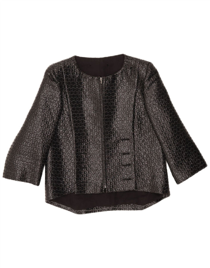 Giacca blazer vintage da donna con maniche a 3/4 UK 12 medio nero geometrico