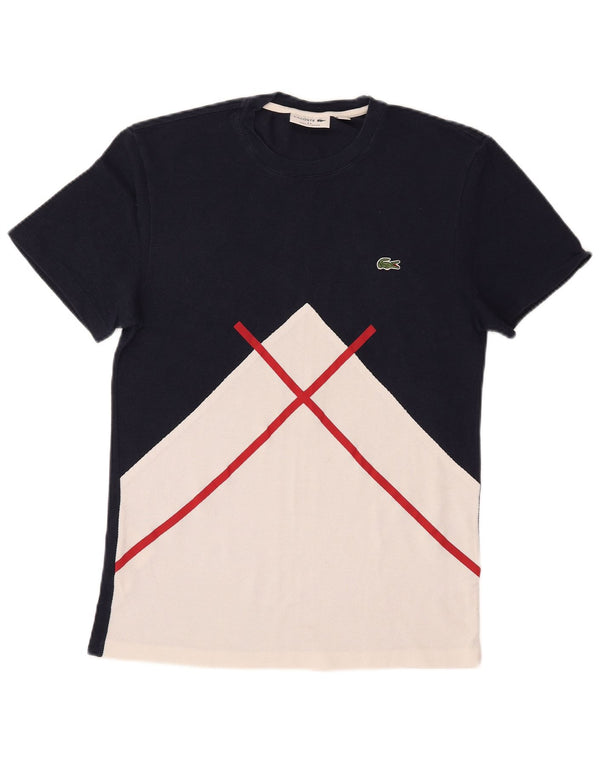 T-shirt da uomo LACOSTE Top Small in cotone color block blu navy