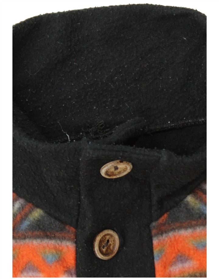 Maglione in pile da uomo vintage con collo a bottoni, grande nero geometrico