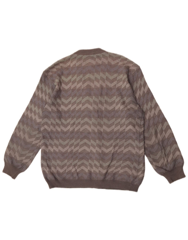 Maglione cardigan da uomo Bernardini in lana a righe grigio medio