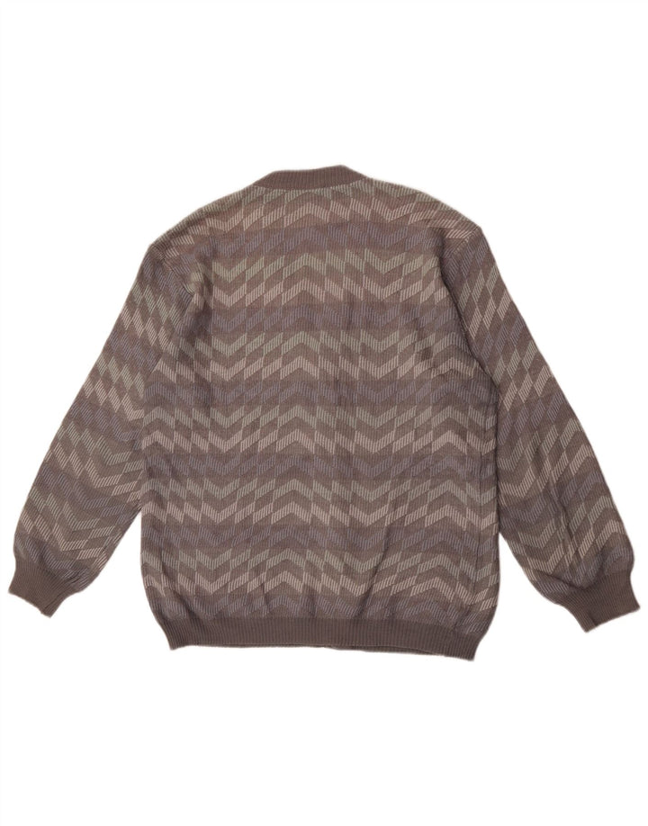 Maglione cardigan da uomo Bernardini in lana a righe grigio medio