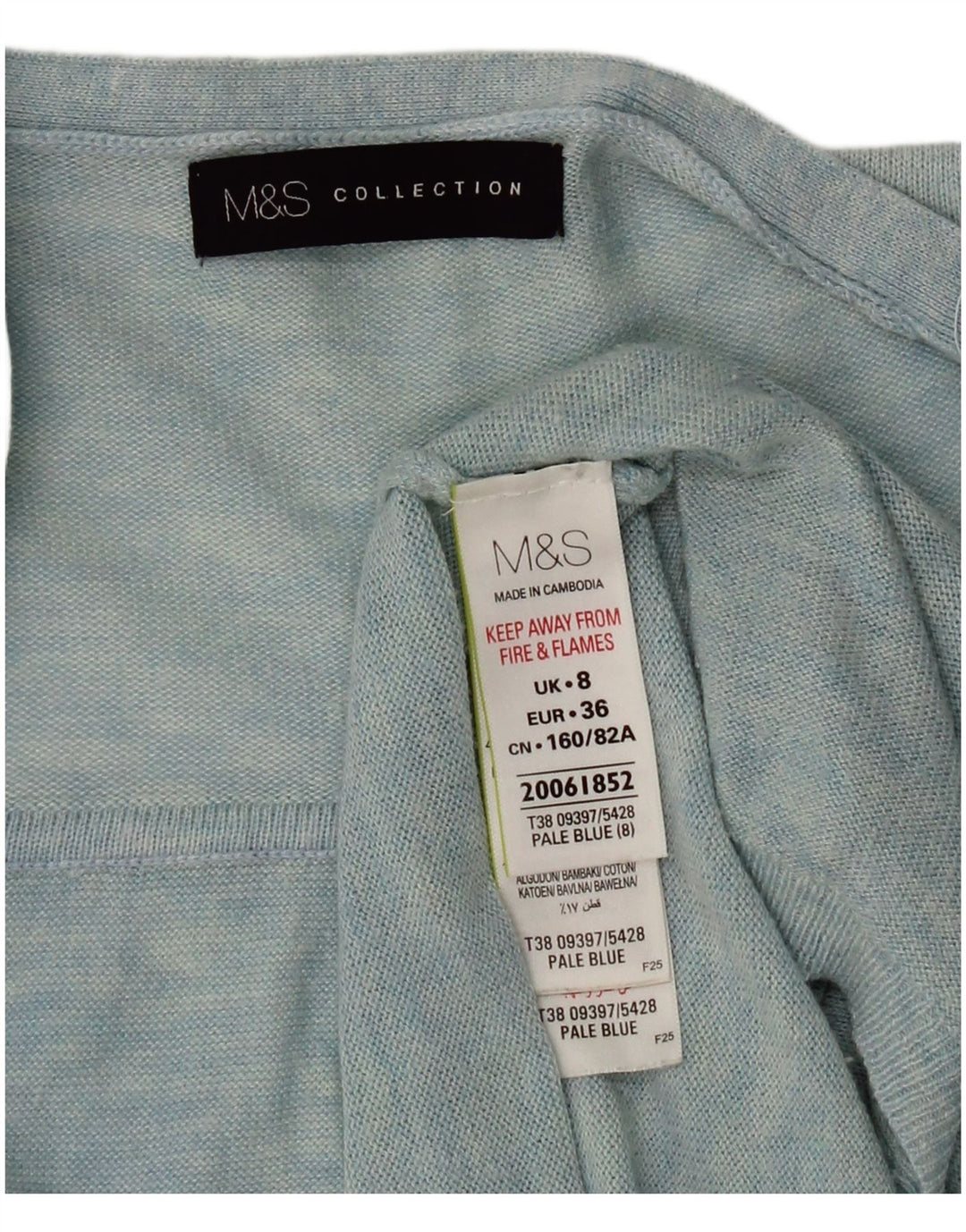 Maglione cardigan aperto da donna Marks & Spencer UK 8 piccolo blu poliammide