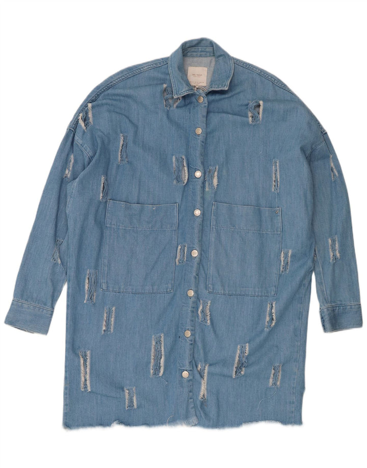 Abito in denim oversize invecchiato Trafaluc da donna Zara UK 10 piccolo blu