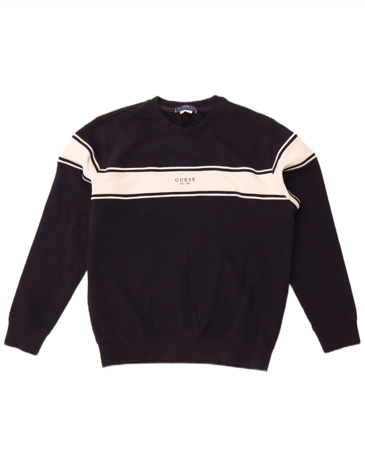 Guess Felpa grafica da uomo Maglione piccolo Blu navy in cotone color block