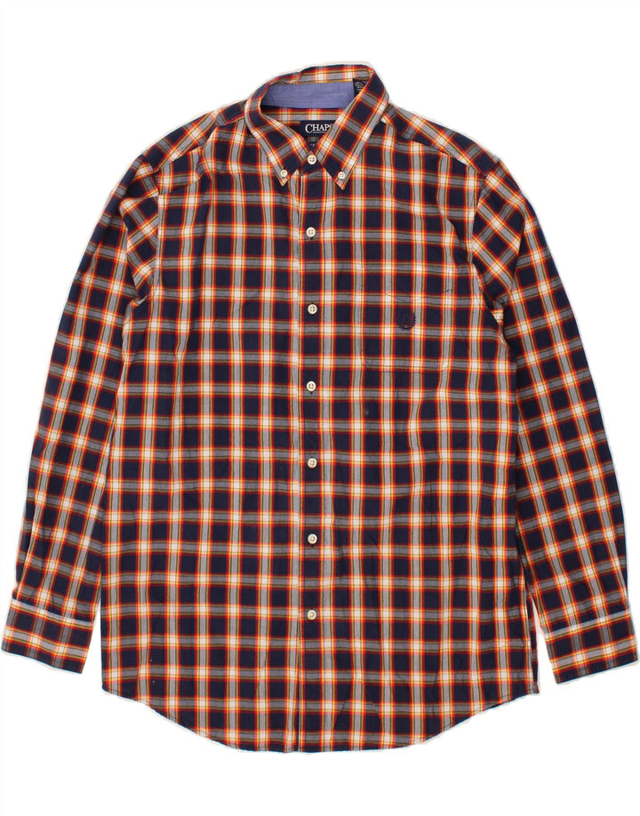 CHAPS Mens Shirt Medium Navy Blue Check Cotton Vintage Chaps and Second-Hand Chaps from Messina Hembry 