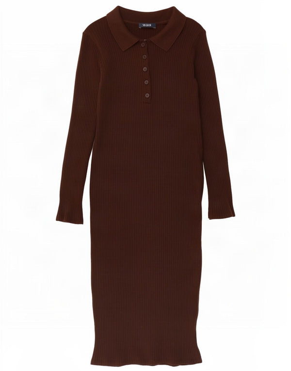 Abito maglione a maniche lunghe da donna Zara UK 12 in cotone marrone medio