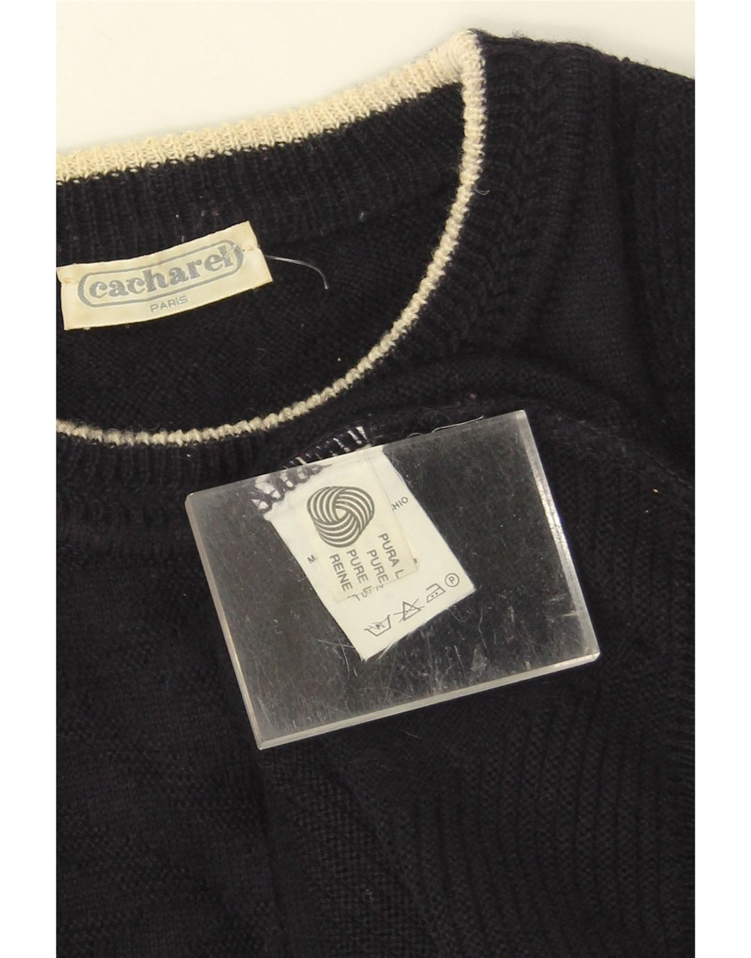 Maglione maglione girocollo da uomo Cacharel XL blu navy in lana vergine