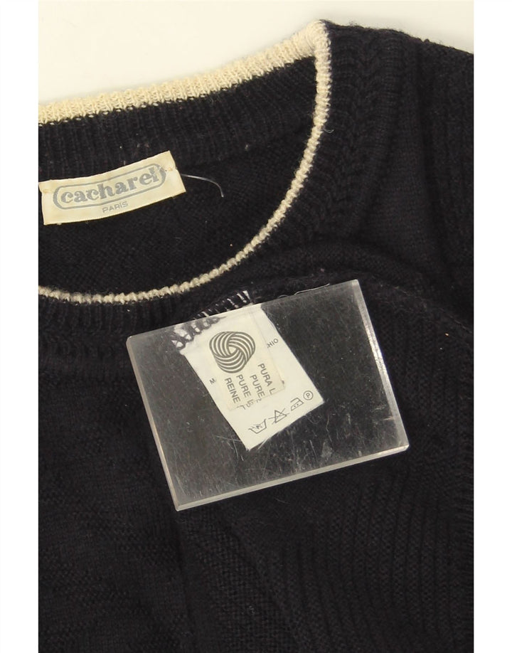 Maglione maglione girocollo da uomo Cacharel XL blu navy in lana vergine