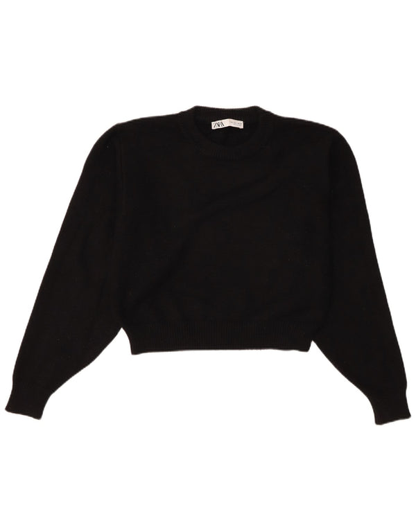 Maglione corto girocollo da donna Zara UK 16 grande viscosa nera