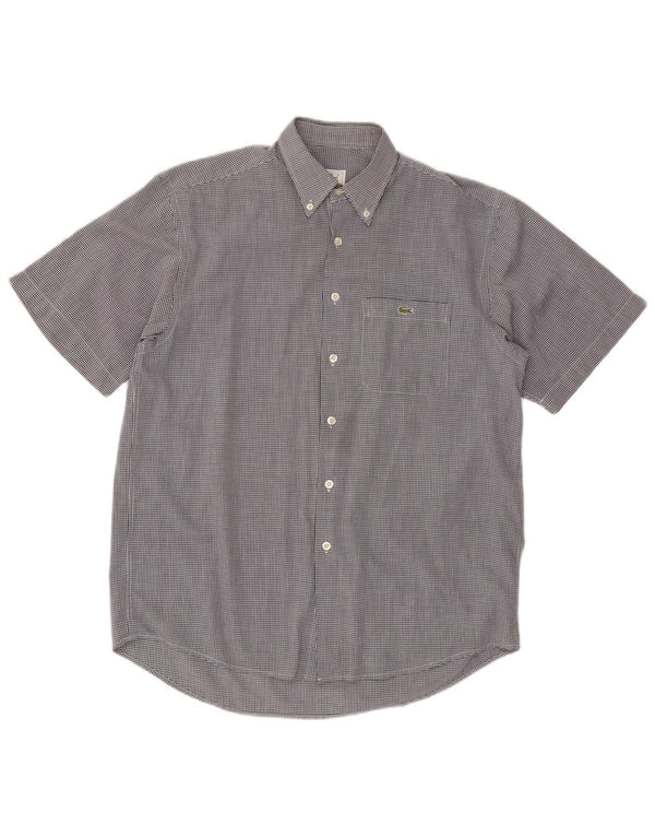 LACOSTE Camicia a maniche corte da uomo in cotone a quadretti blu navy medio