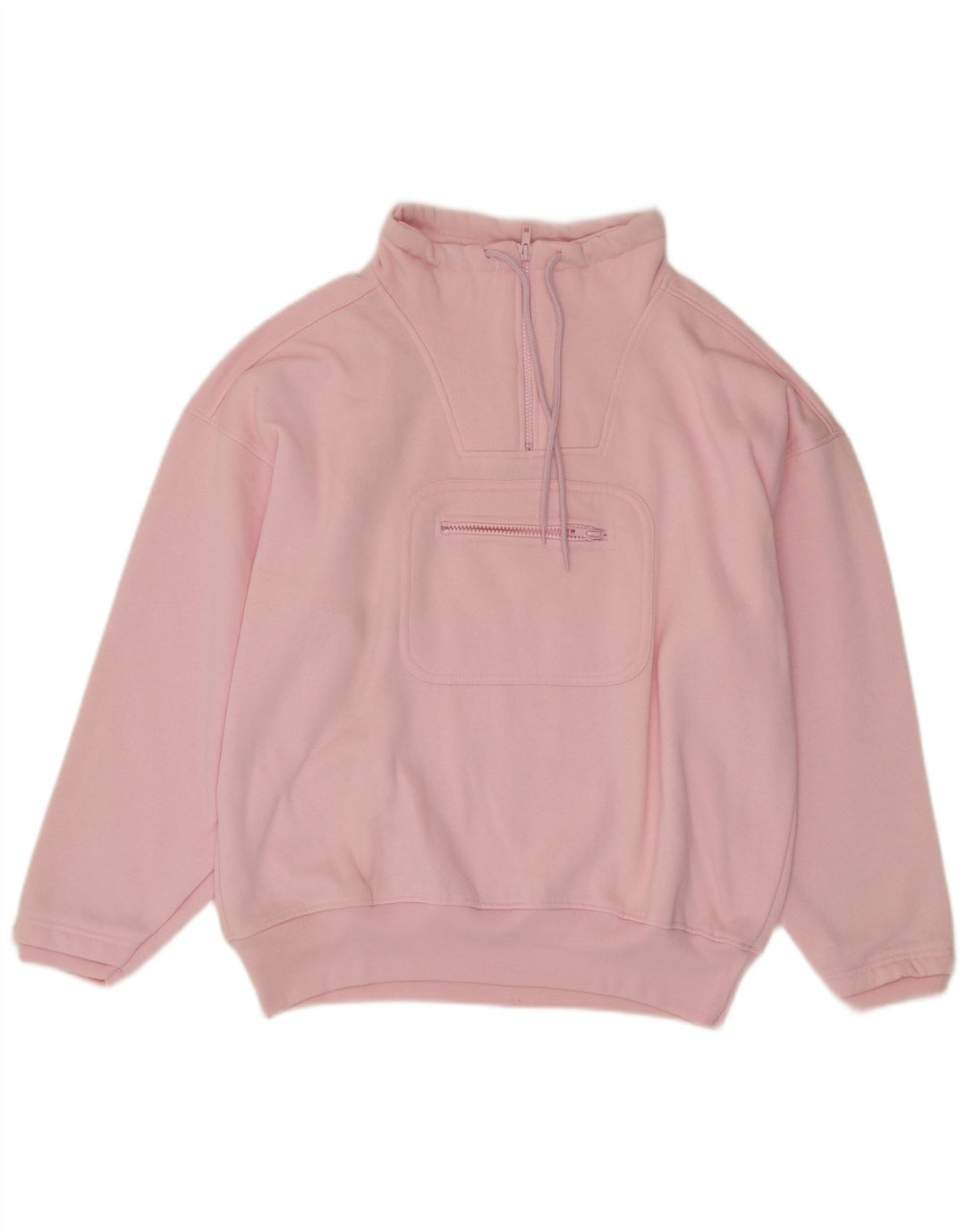 Felpa vintage da donna oversize con collo con zip, maglione, UK 16, grande rosa